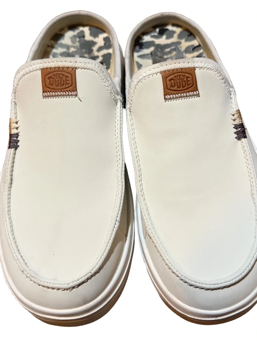 Hey Dude Women's Austin White Lift Platform Mule Leather and Cotton Blend - Picture 2 of 9
